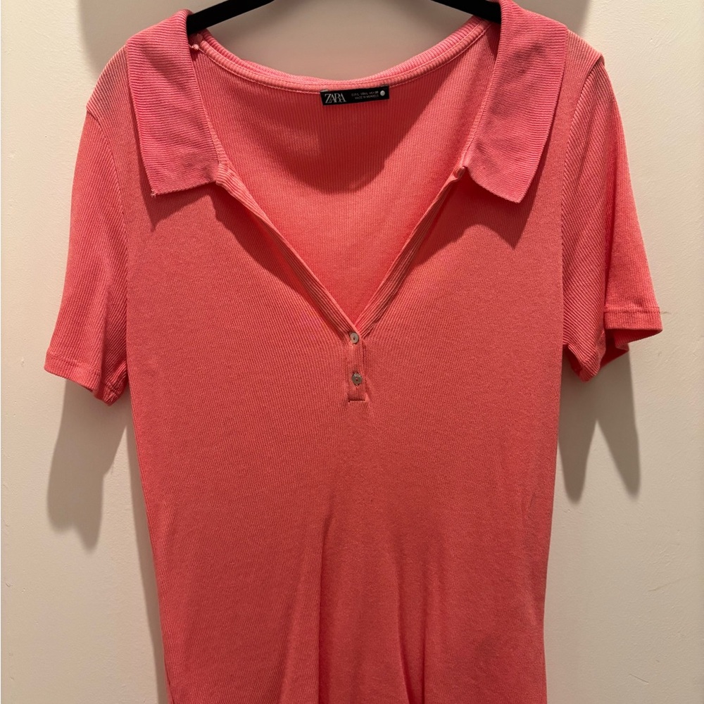 Zara pink Short Sleeve Collared Tee
